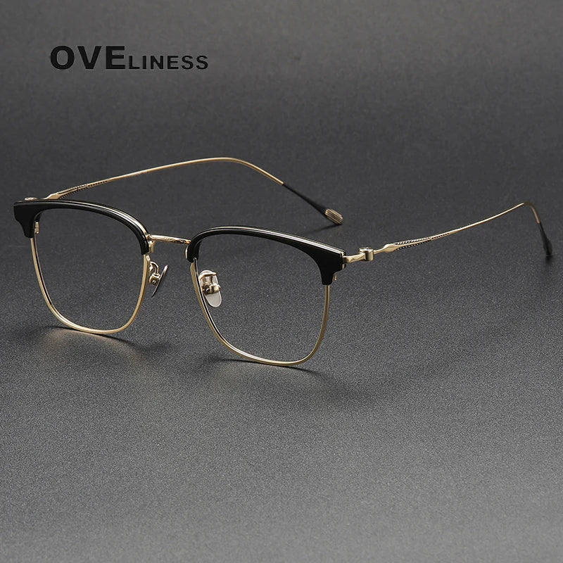 Oveliness Unisex Full Rim Square Acetate Titanium Eyeglasses 80897 Full Rim Oveliness black gold  