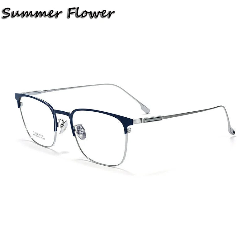 Summer Flower Unisex Full Rim Oval Square Titanium Eyeglasses 81023 Full Rim Summer Flower Blue Silver