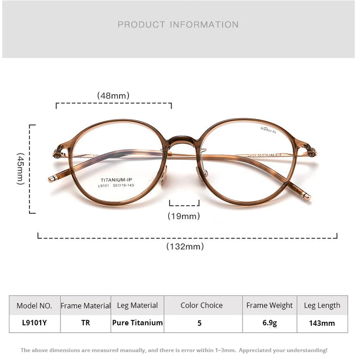 Gmei Women's Full Rim Round Titanium Acetate Eyeglasses 9101 Full Rim Gmei Optical