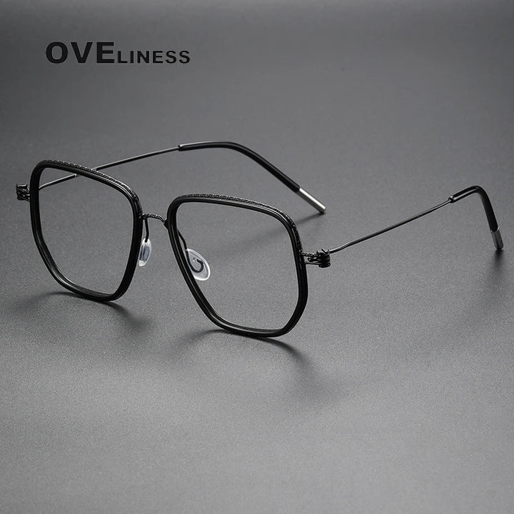 Oveliness Unisex Full Rim Square Acetate Titanium Eyeglasses 80894 Full Rim Oveliness black  