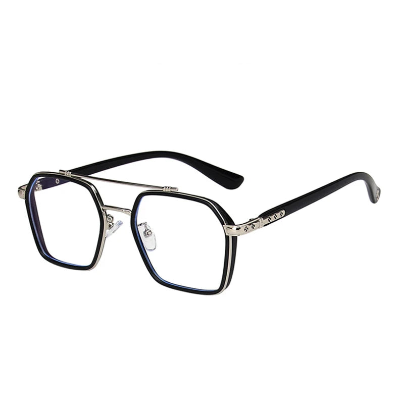 Kocolior Unisex Full Rim Square Acetate Double Bridge Titanium Eyeglasses 0039 Full Rim Kocolior Black Silver China