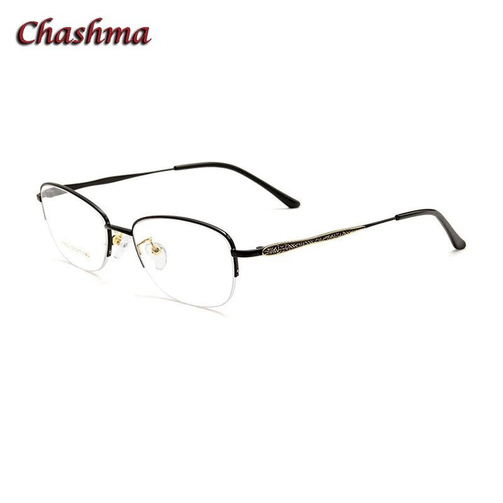 Chashma Ochki Unisex Semi Rim Square Stainless Steel Alloy Eyeglasses 83003 Semi Rim Chashma Ochki Black  