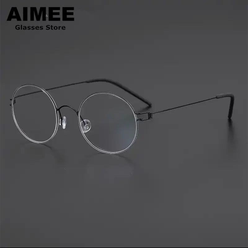 Aimee Women's Semi Rim Round Screwless Titanium Eyeglasses 46125