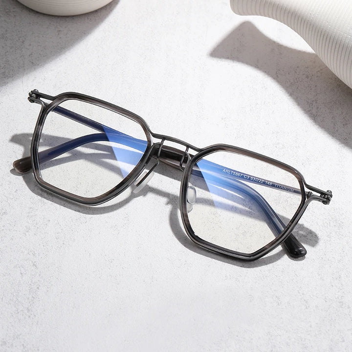 Black Mask Men's Full Rim Polygon Titanium Acetate Eyeglasses 458671