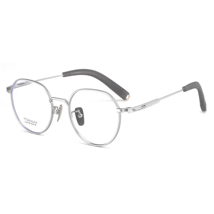 Hdcrafter Unisex Full Rim Round Titanium Eyeglasses Lsa1081 Full Rim Hdcrafter Eyeglasses Silver  