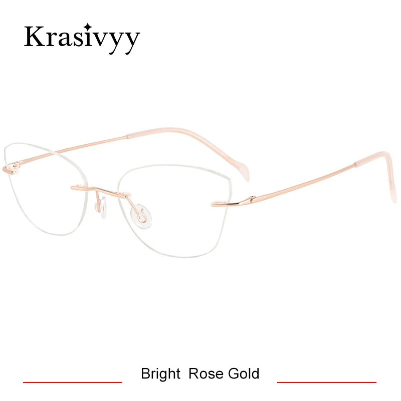 Krasivyy Women's Rimless Oval Cat Eye Titanium Eyeglasses 316086