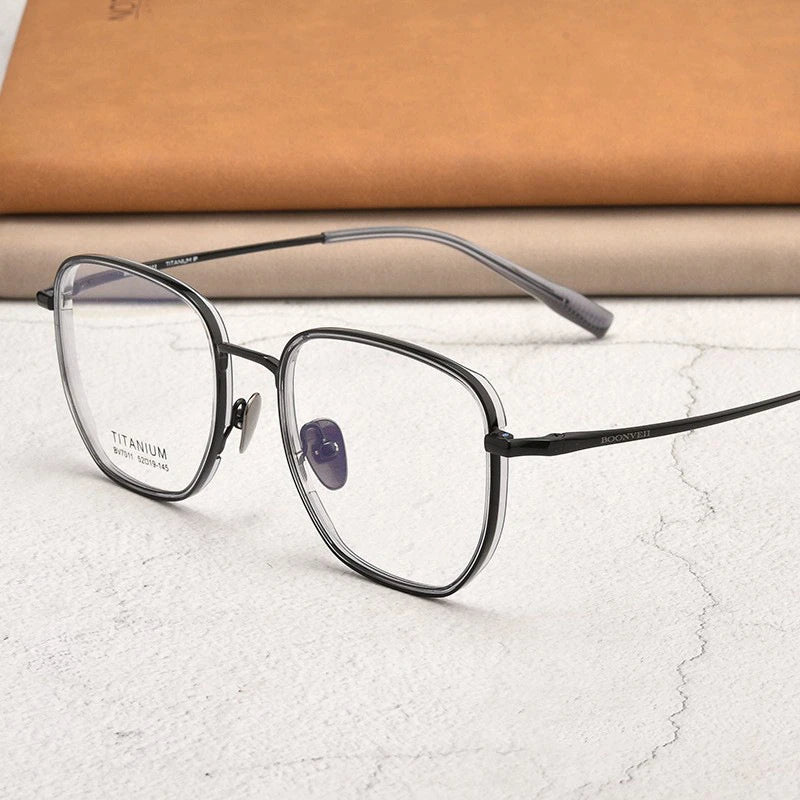 Kocolior Unisex Full Rim Square Titanium Acetate Eyeglasses V7011 Full Rim Kocolior Black