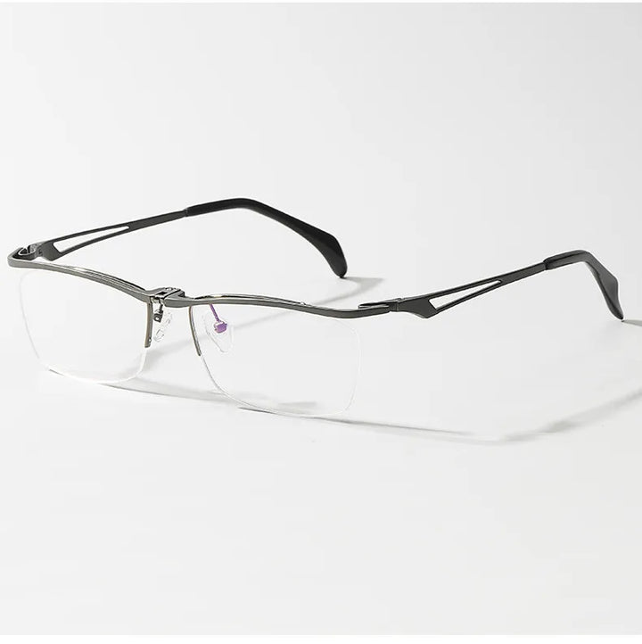Chashma Ochki Men's Semi Rim Square Brow Line Titanium Eyeglasses 14489 Semi Rim Chashma Ochki Gray