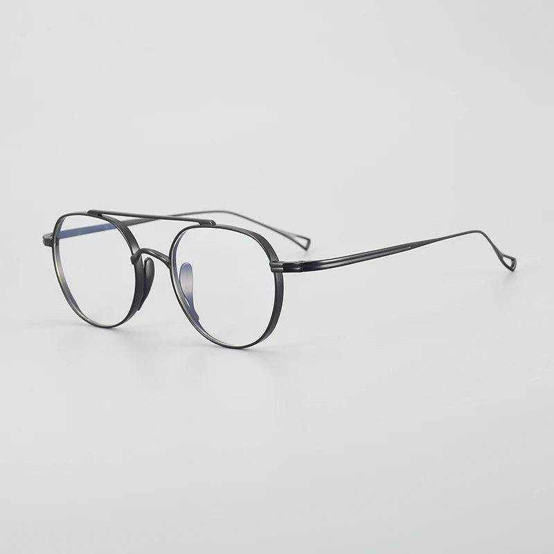 Gatenac Unisex Full Rim Polygon Double Bridge Titanium Eyeglasses 1477 Full Rim Gatenac Black