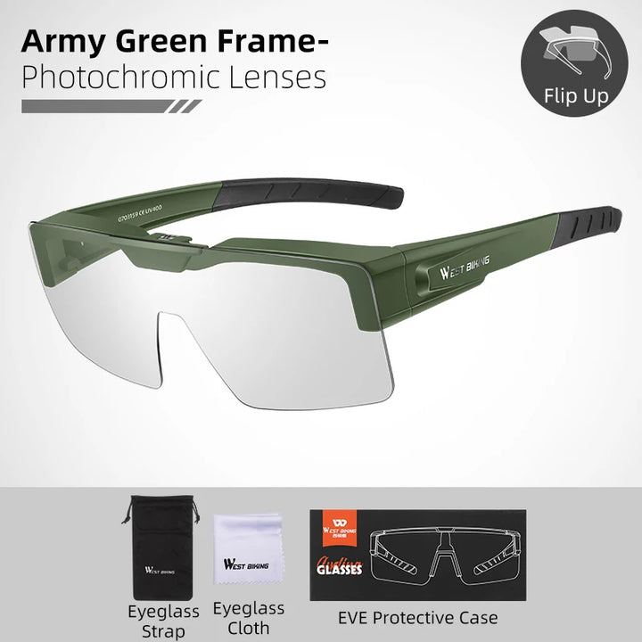 West Biking Unisex Full Rim Square Flip Up Over Frame Sunglasses 940703