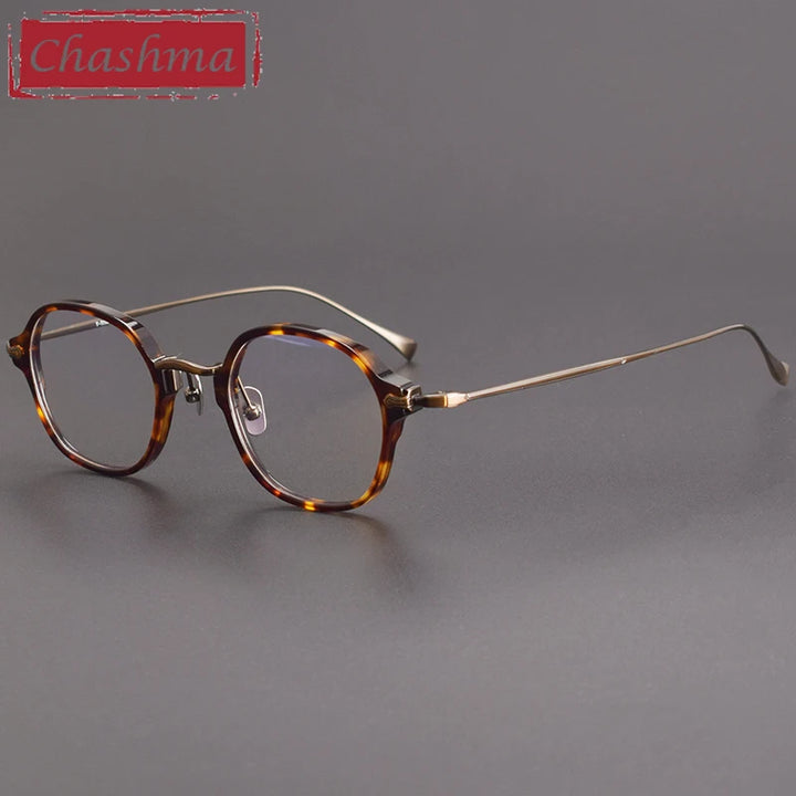 Chashma Unisex Full Rim Flat Top Round Acetate Titanium Eyeglasses 183 Full Rim Chashma Bronze Leopard