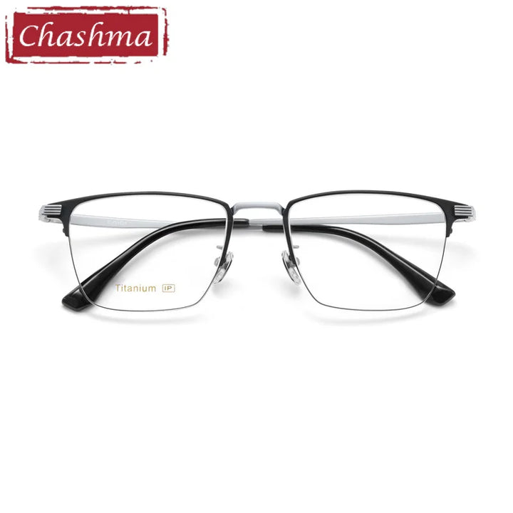 Chashma Ottica Unisex Semi Rim Square Titanium Eyeglasses 2209 Semi Rim Chashma Ottica Black Silver