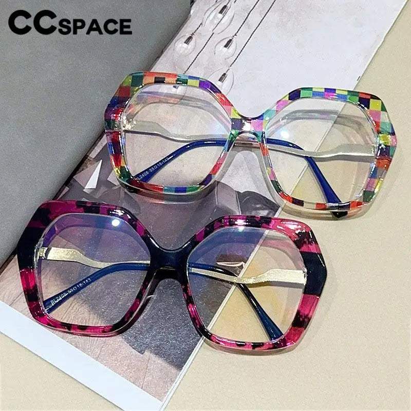 CCspace Women's Full Rim Large Polygon Plastic Eyeglasses 57426 Full Rim CCspace