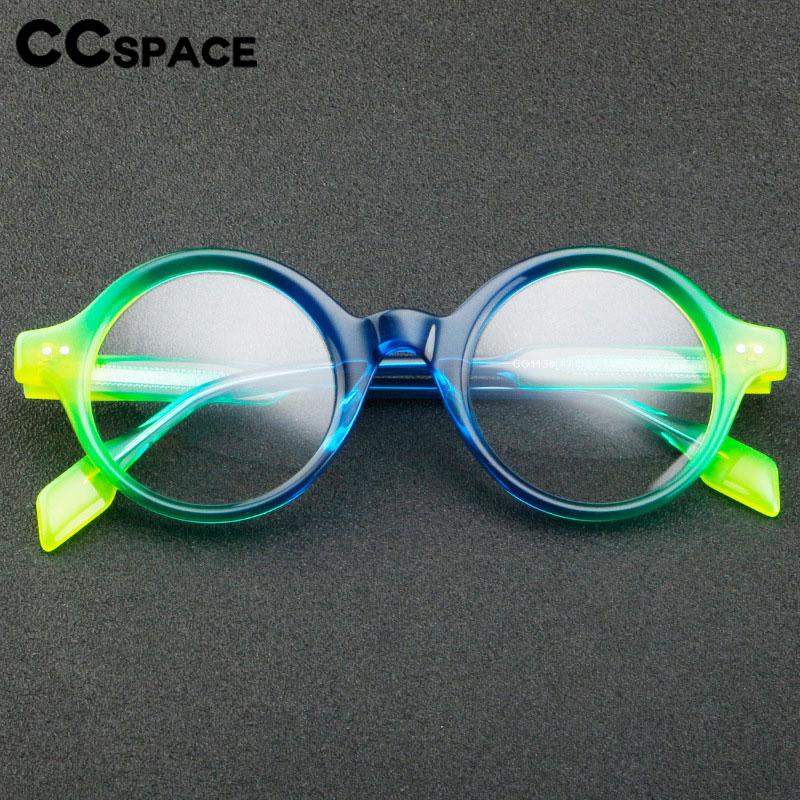 CCspace Unisex Full Rim Round Acetate Eyeglasses 56719 Full Rim CCspace