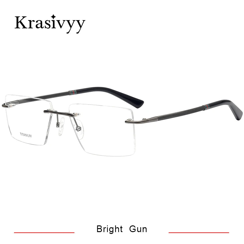 Krasivyy Unisex Rimless Square Titanium Eyeglasses 1657 Rimless Krasivyy Bright Gun