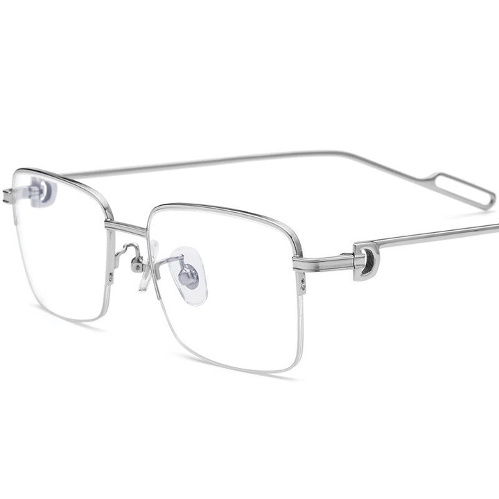 Hdcrafter Men's Semi Rim Square Titanium Alloy Eyeglasses 150258 Semi Rim Hdcrafter Eyeglasses Silver