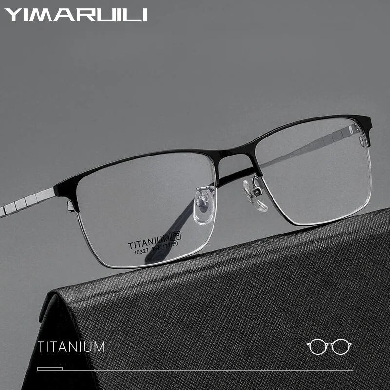 Yimaruili Men's Full Rim Square Titanium Eyeglasses 15327p Full Rim Yimaruili Eyeglasses   
