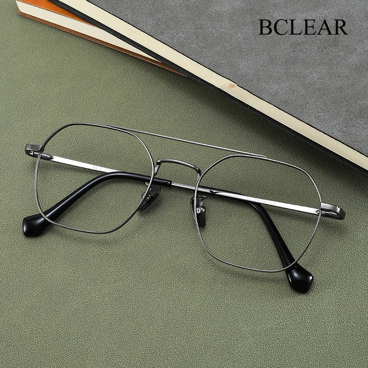 Bclear Unisex Full Rim Oval Titanium Double Bridge Eyeglasses 86677 Full Rim Bclear