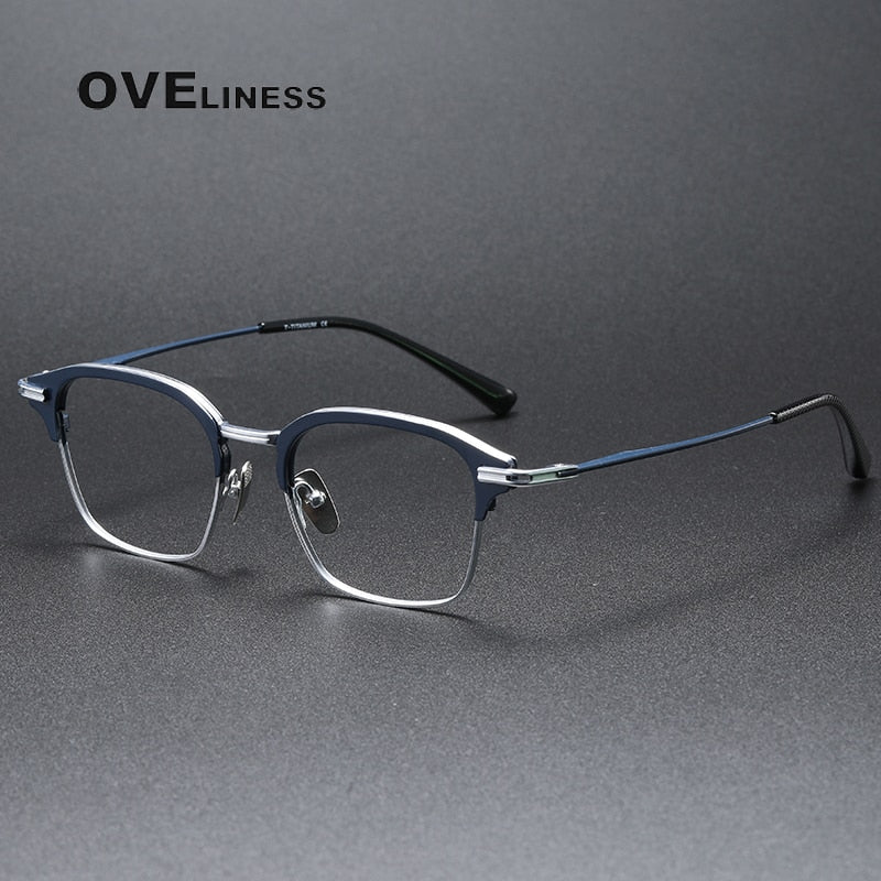 Oveliness Unisex Full Rim Square Titanium Eyeglasses Dxt142 Full Rim Oveliness blue silver