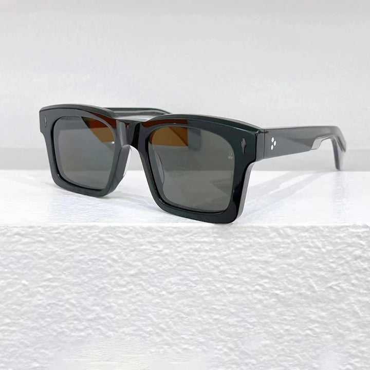 Hewei Unisex Full Rim Square Acetate Sunglasses 0023 Sunglasses Hewei black-black as picture 
