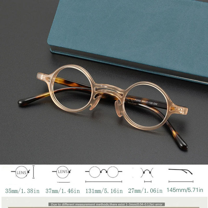 Yujo Men's Full Rim Small Round Double Bridge Acetate Eyeglasses 2058e Full Rim Yujo