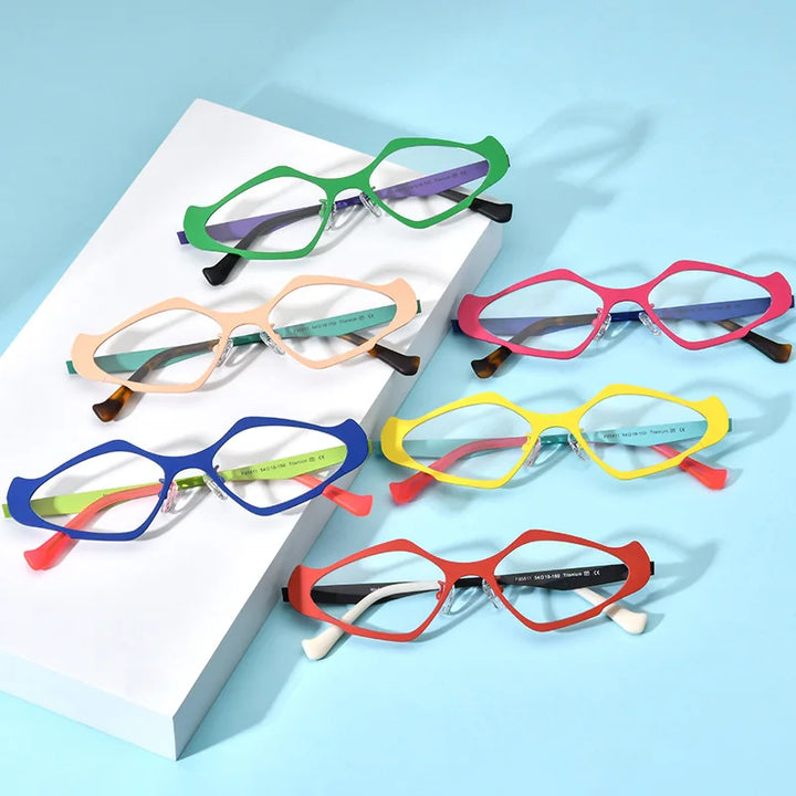 Nobler Unisex Full Rim Polygon Cat Eye Titanium Eyeglasses 2158 Full Rim Nobler