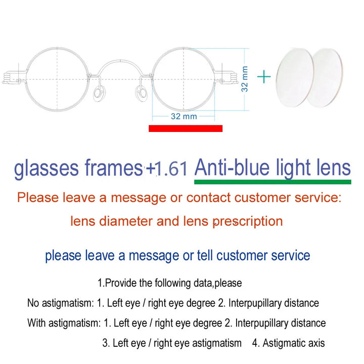 Yujo Unisex Full Rim Small Round Screwless Steel Eyeglasses Full Rim Yujo Anti blue light 32 CHINA