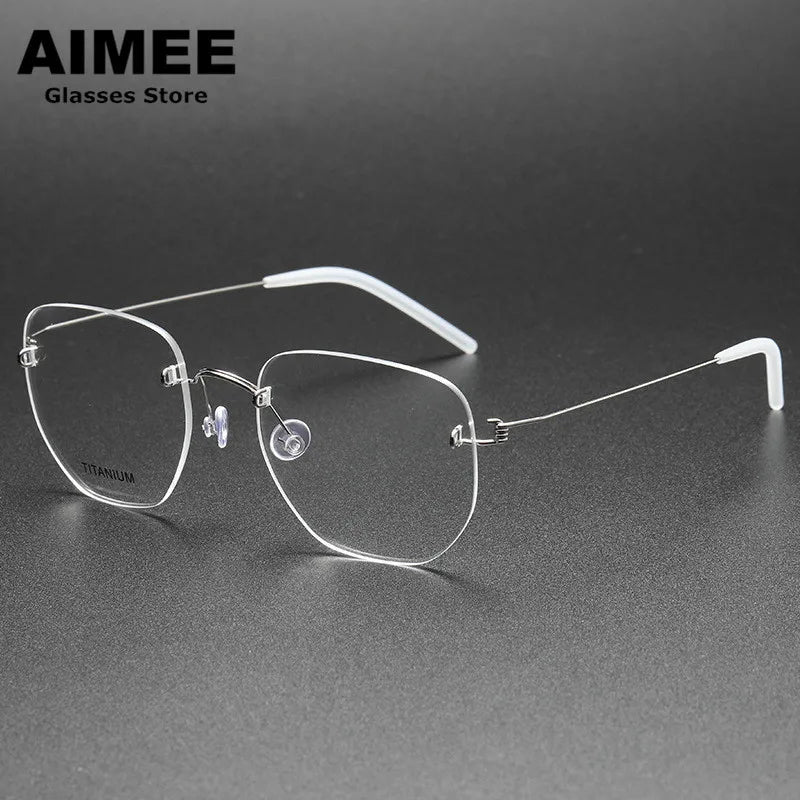 Aimee Women's Rimless Polygon Screwless Titanium Eyeglasses 942358 Rimless Aimee Silver