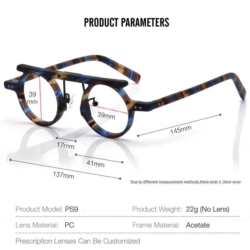 Muzz Unisex Full Rim Round Double Bridge Acetate Eyeglasses P596 Full Rim Muzz