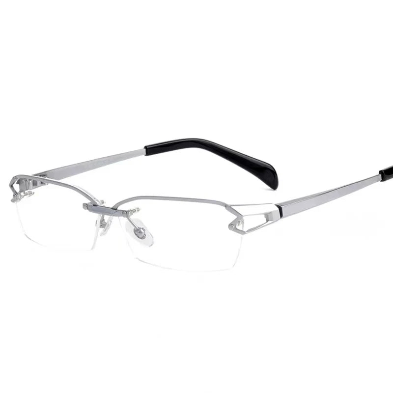 Muzz Unisex Semi Rimless Oval Square Titanium Eyeglasses 41143 Rimless Muzz Half Frame Sivery