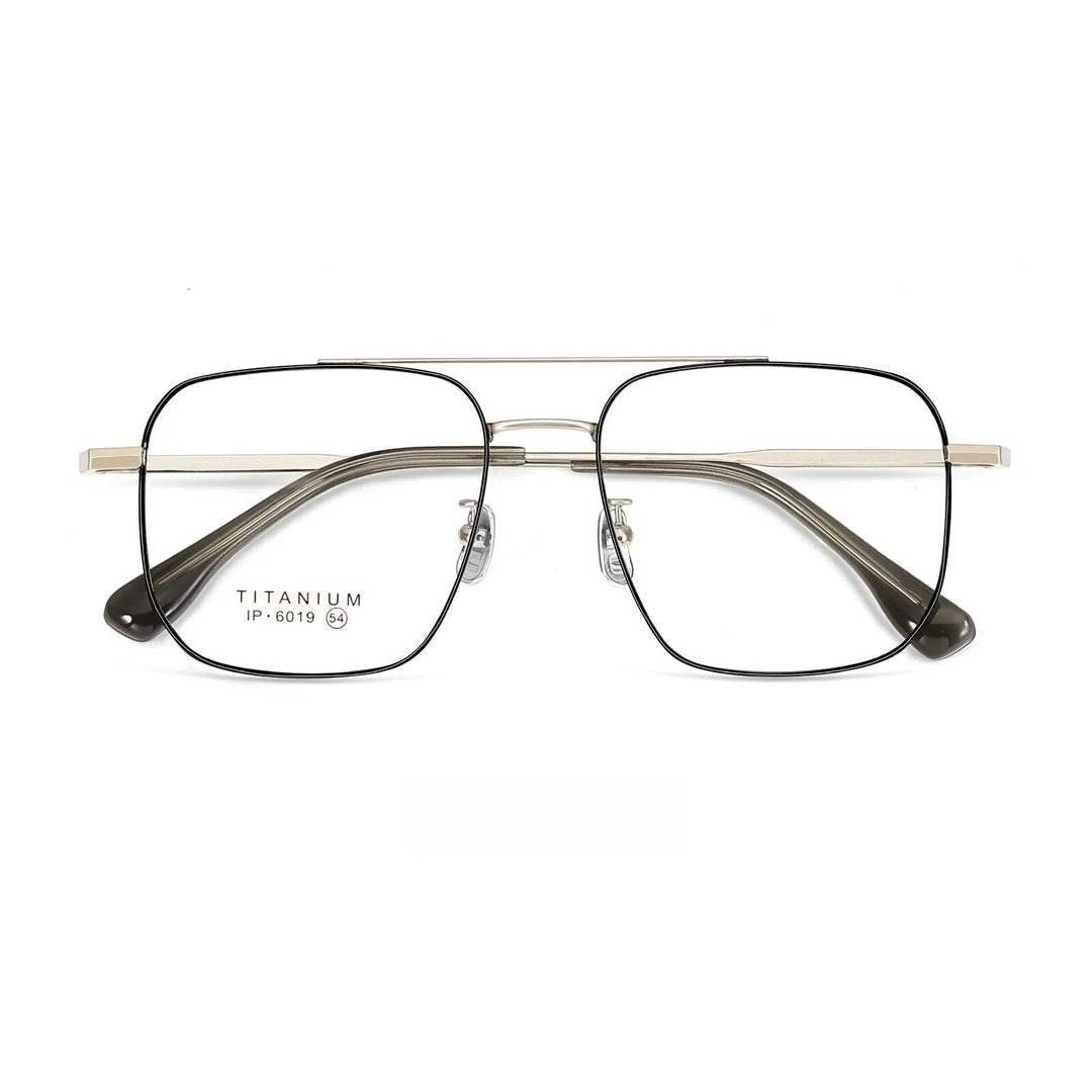 Yimaruili Unisex Full Rim Square Double Bridge Titanium Eyeglasses 6019 Full Rim Yimaruili Eyeglasses Black Light Gold
