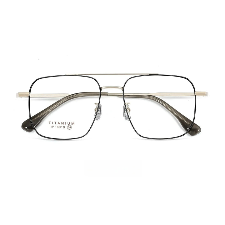 Yimaruili Unisex Full Rim Square Double Bridge Titanium Eyeglasses 6019 Full Rim Yimaruili Eyeglasses Black Light Gold