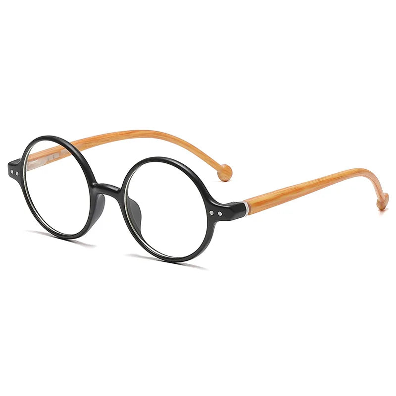 Kocolior Unisex Full Rim Round Acetate Hyperopic Reading Glasses 5067 Reading Glasses Kocolior Grain Black 0