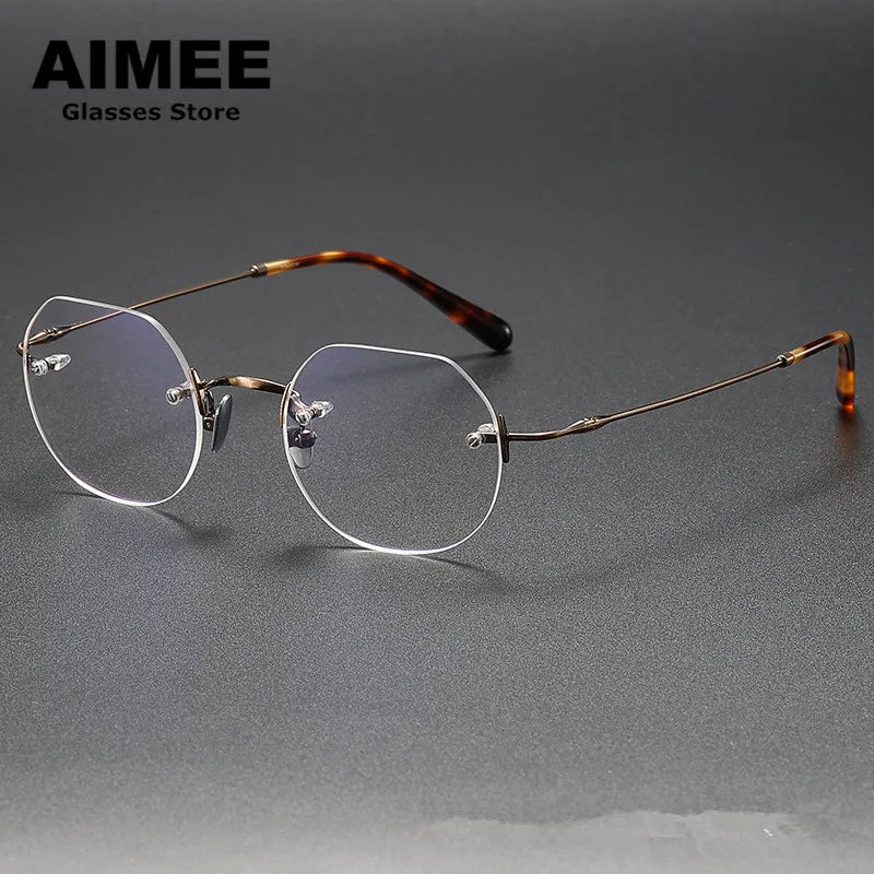 Aimee Women's Rimless Flat Top Polygon Titanium Eyeglasses 19008