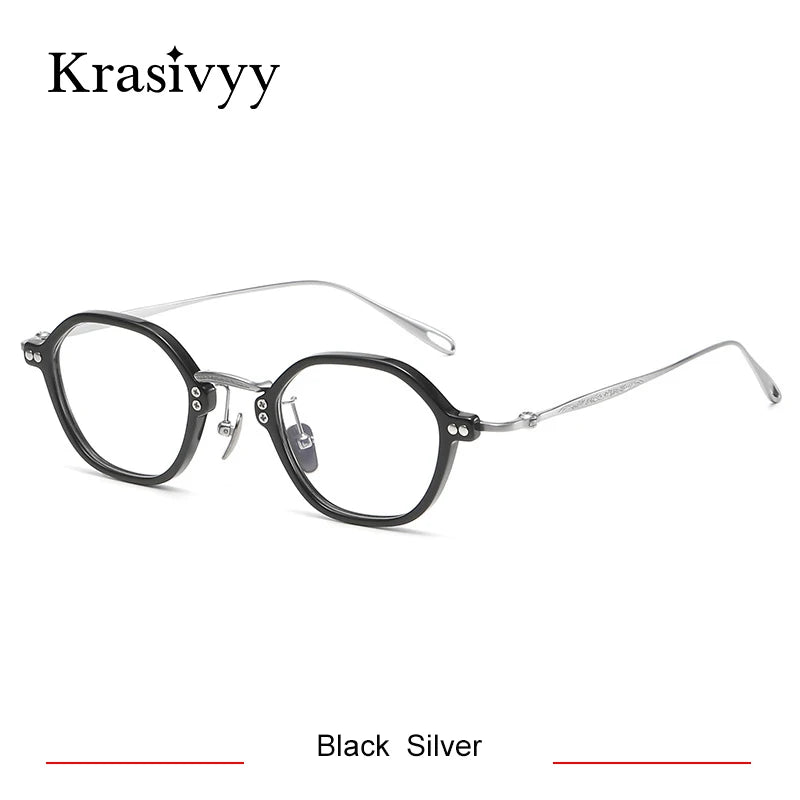 Krasivyy Unisex Full Rim Flat Top Polygon Titanium Acetate Eyeglasses 45957 Full Rim Krasivyy Black Silver