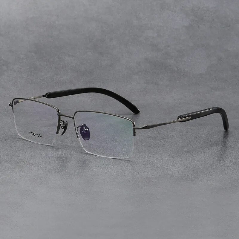 Hdcrafter Men's Semi Rim Square Titanium Horn Temple Eyeglasses H2302 Semi Rim Hdcrafter Eyeglasses Gray