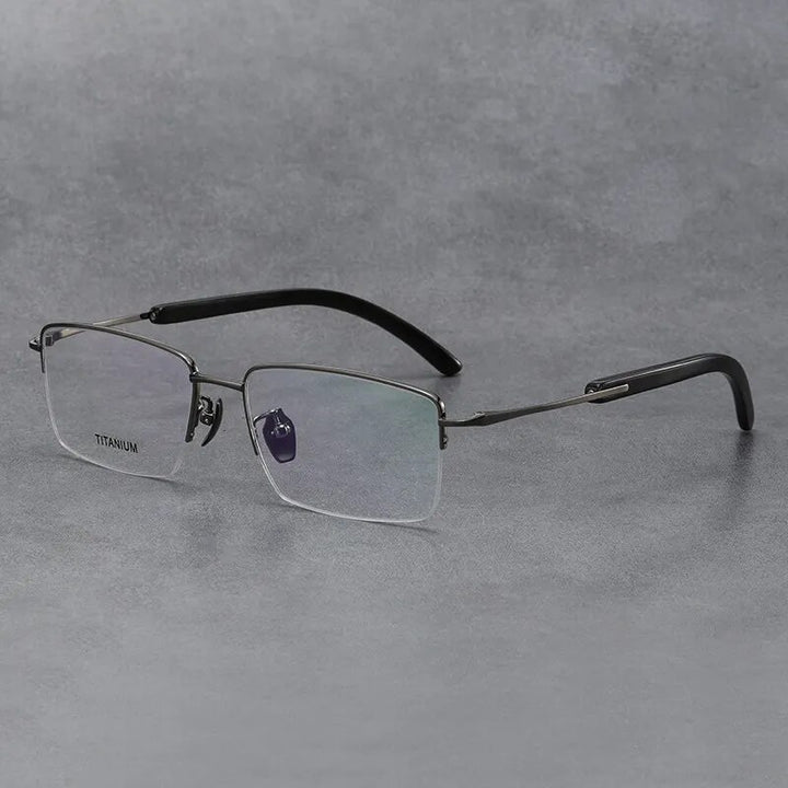 Hdcrafter Men's Semi Rim Square Titanium Horn Temple Eyeglasses H2302 Semi Rim Hdcrafter Eyeglasses Gray