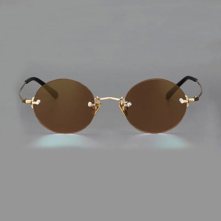 Yujo Men's Rimless Round Oval Titanium UV400 Sunglasses Y4346 Sunglasses Yujo