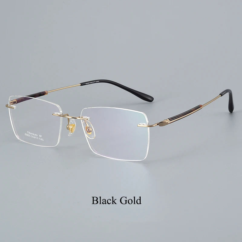 Bclear Unisex Rimless Square Titanium Eyeglasses 46065 Rimless Bclear Black Gold
