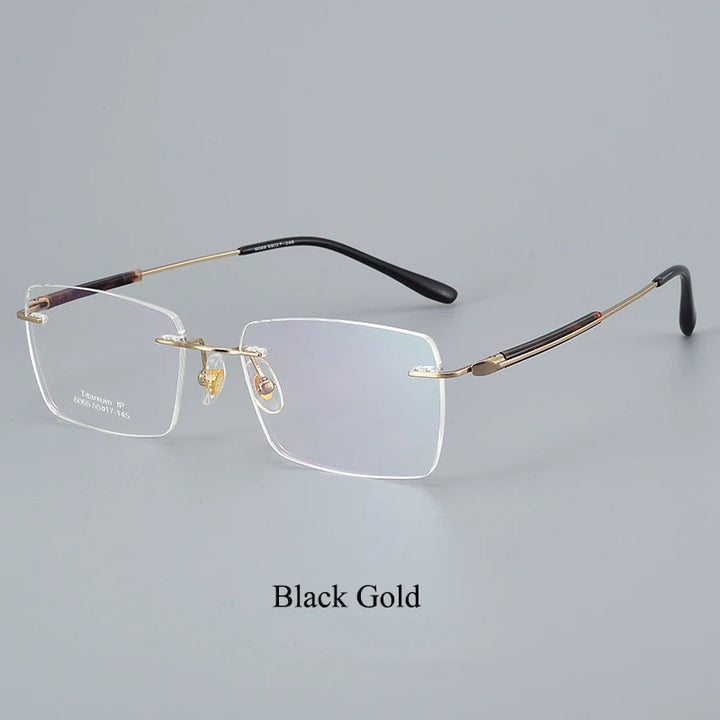 Bclear Unisex Rimless Square Titanium Eyeglasses 46065 Rimless Bclear Black Gold