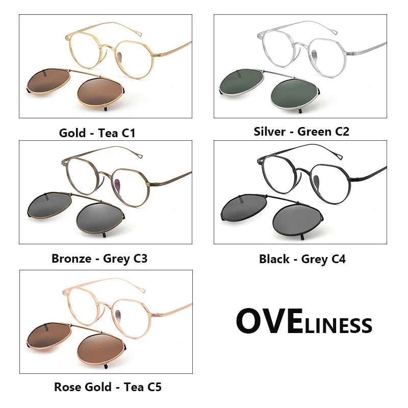 Oveliness Women's Full Rim Polygon Titanium Eyeglasses Clip On Sunglasses 29916
