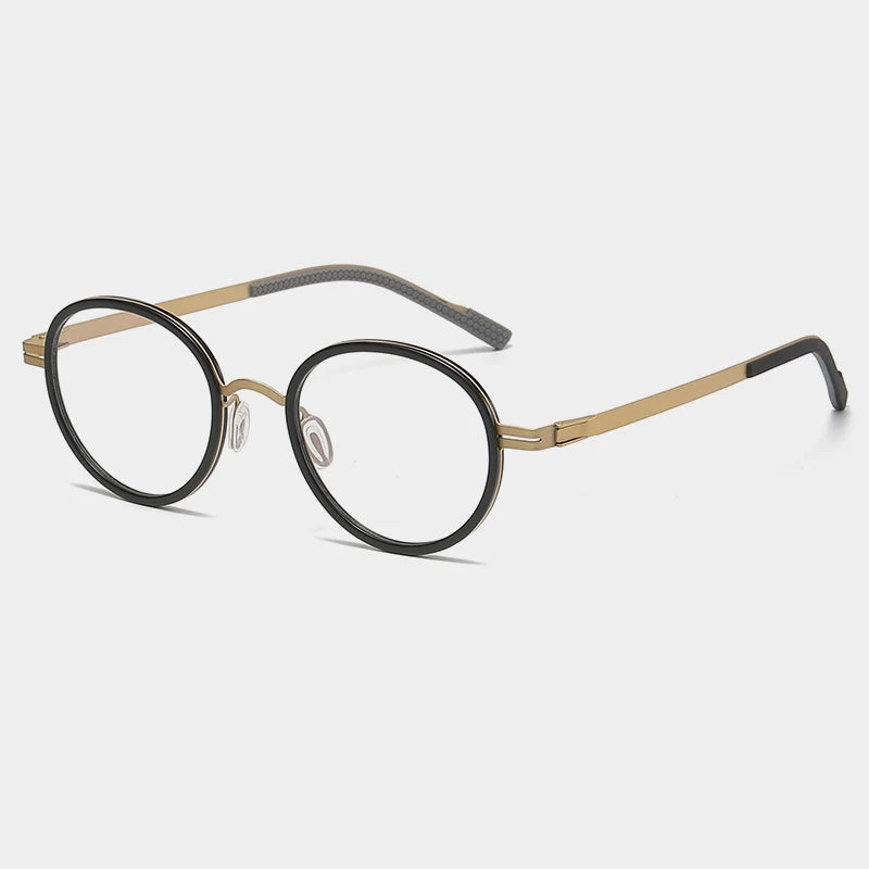 Gatenac Unisex Full Rim Round Titanium Eyeglasses Gxyj1154 Full Rim Gatenac Black Gold