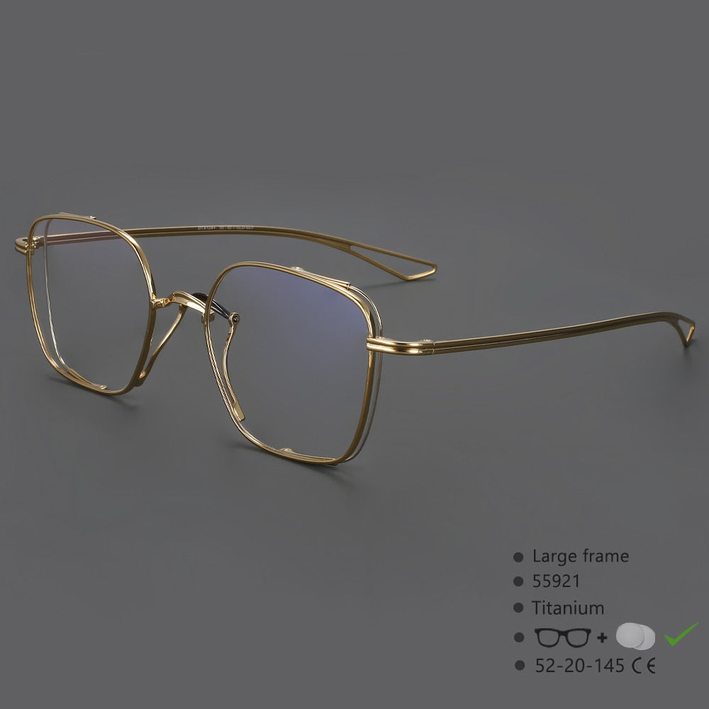 CCspace Unisex Full Rim Square Hand Crafted Titanium Eyeglasses 55921 Full Rim CCspace Gold China