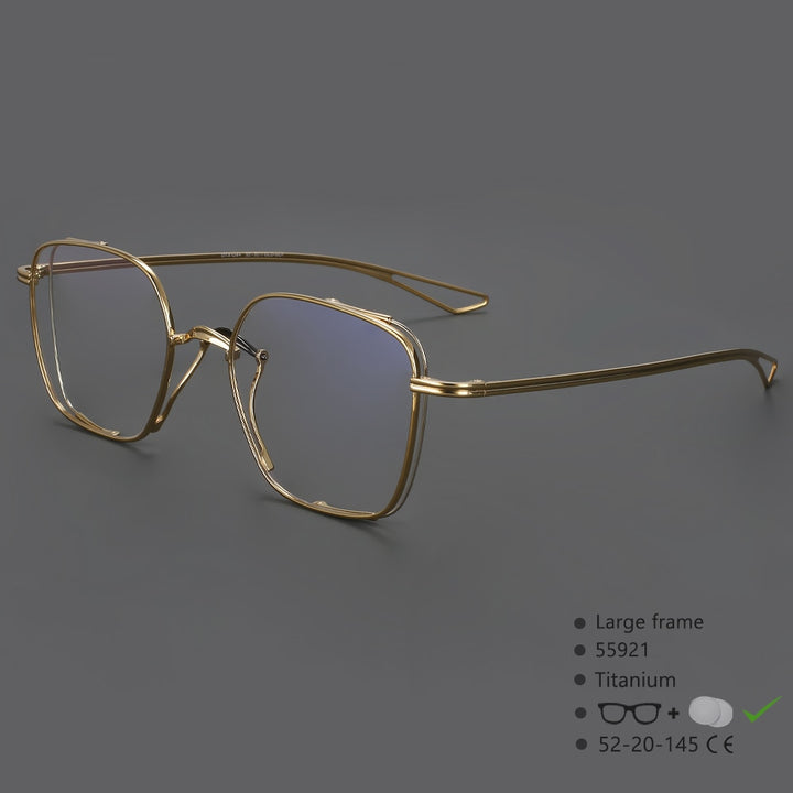 CCspace Unisex Full Rim Square Hand Crafted Titanium Eyeglasses 55921 Full Rim CCspace Gold China