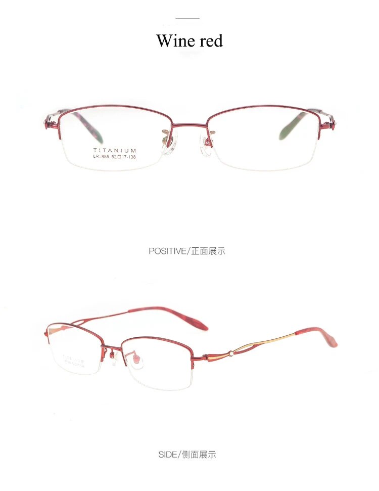 Bclear Women's Semi Rim Square Titanium Eyeglasses Lb7885 Semi Rim Bclear Wine red