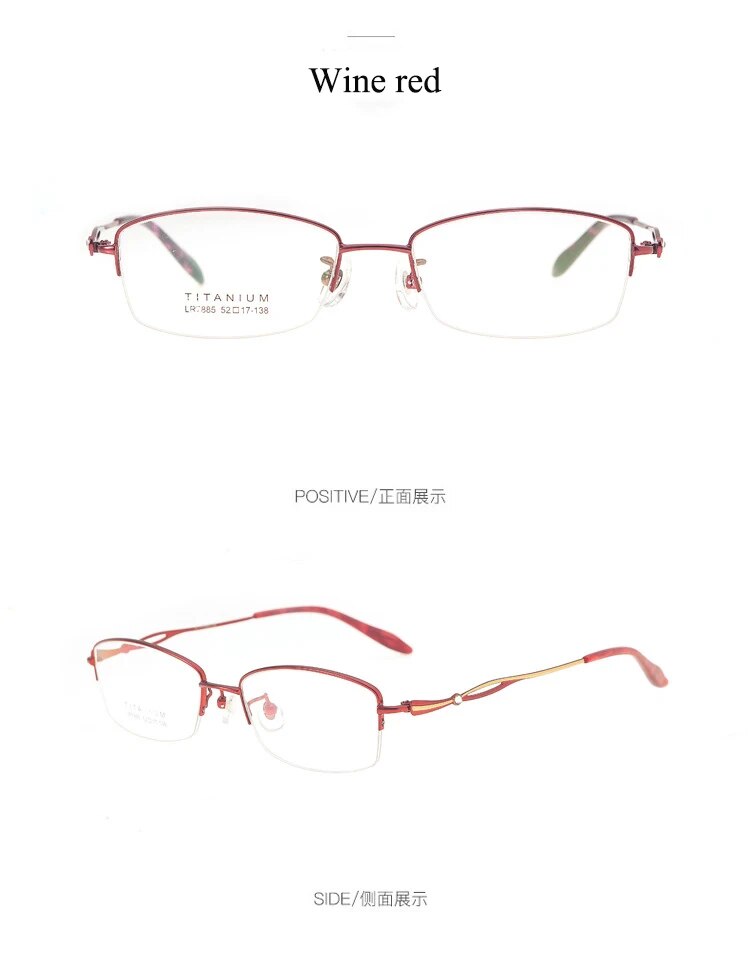 Bclear Women's Semi Rim Square Titanium Eyeglasses Lb7885 Semi Rim Bclear Wine red  