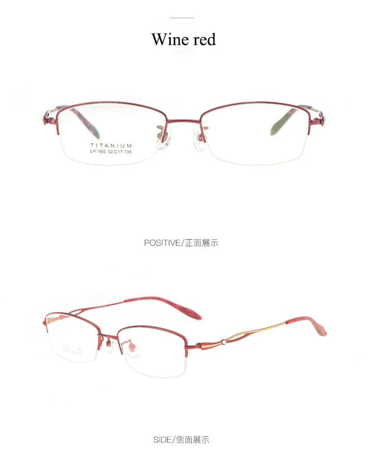 Bclear Women's Semi Rim Square Titanium Eyeglasses Lb7885 Semi Rim Bclear Wine red
