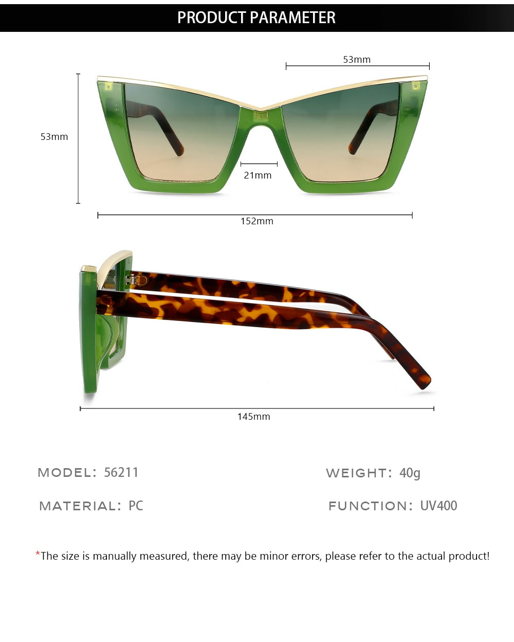 CCspace Women's Full Rim Square Cat Eye Tr 90 UV400 Sunglasses 56211 Sunglasses CCspace Sunglasses