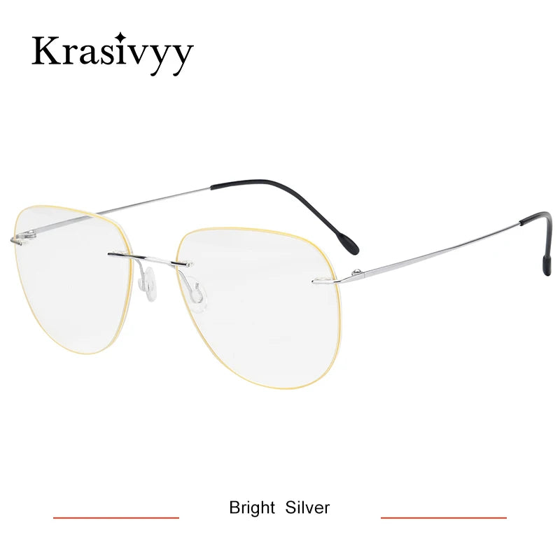 Krasivyy Unisex Rimless Oval Titanium Eyeglasses Kr05 Rimless Krasivyy Bright Silver