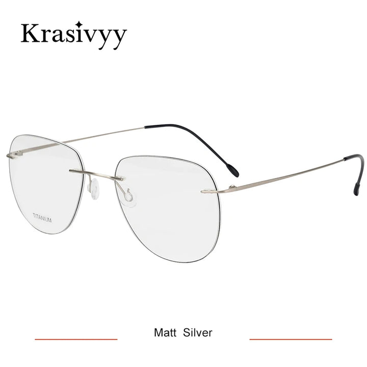Krasivyy Unisex Rimless Oval Titanium Eyeglasses Kr05 Rimless Krasivyy Matt Silver